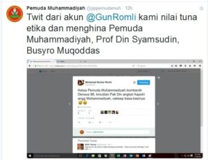 Pernyataan Pemuda Muhammadiyah di Twitter (IST)