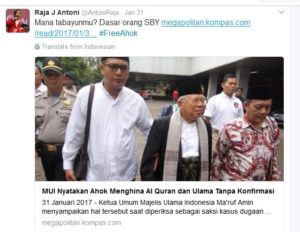 Pernyataan kasar dan tudingan kepada KH Maruf Amin dari Jubir Ahok-Djarot (IST)