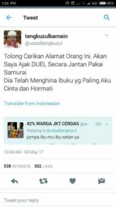 Akun Twitter Tengku Zulkarnain (IST)