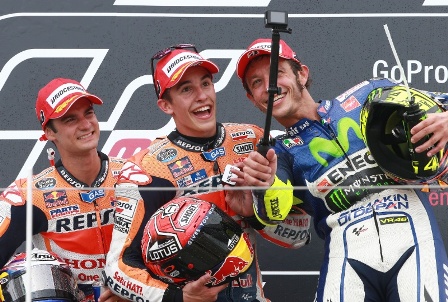 Pedrosa, Marquez dan Rossi selebrasi kemenangan di MotoGP Jerman