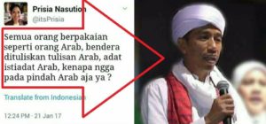 Kicauan Prisia Nasution dan Presiden Jokowi menggunakan jubah pakaian arab (IST)